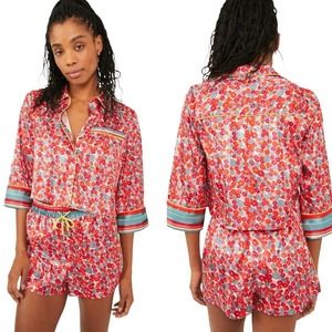 Free People Floral Red Multi Satin Pajama Set